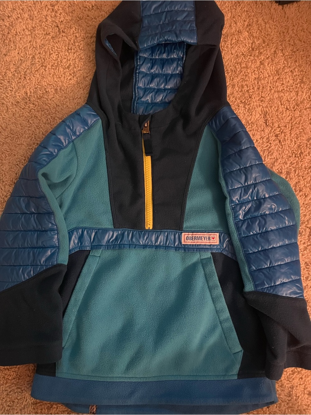 Obermeyer Boy’s Fleece Jacket with Puffer Panels and Quarter Zip, Size Medium